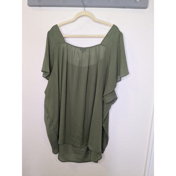 Torrid Sheer Green Short Sleeve Gold Stripe Blouse Shirt Top Womens Size 6X - Picture 2 of 6